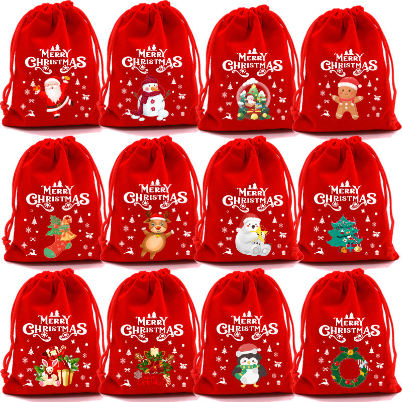 12 Pieces Christmas Gift Bags with Drawstring Closure for Treats, Party Favours and Advent Calendars, Reusable Festive Packaging, Red
