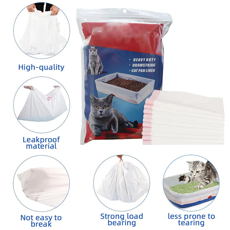 Cat Litter Bags - Cat Litter Liner - Cat Litter Bags - With Drawstring - Extra Strong - Cat Litter Bags - Hygiene - Leakproof - Thick Plastic Bags - Cat Accessories - Cleaning - Universal - Large Size - Tear-resistant - White - 3 pieces