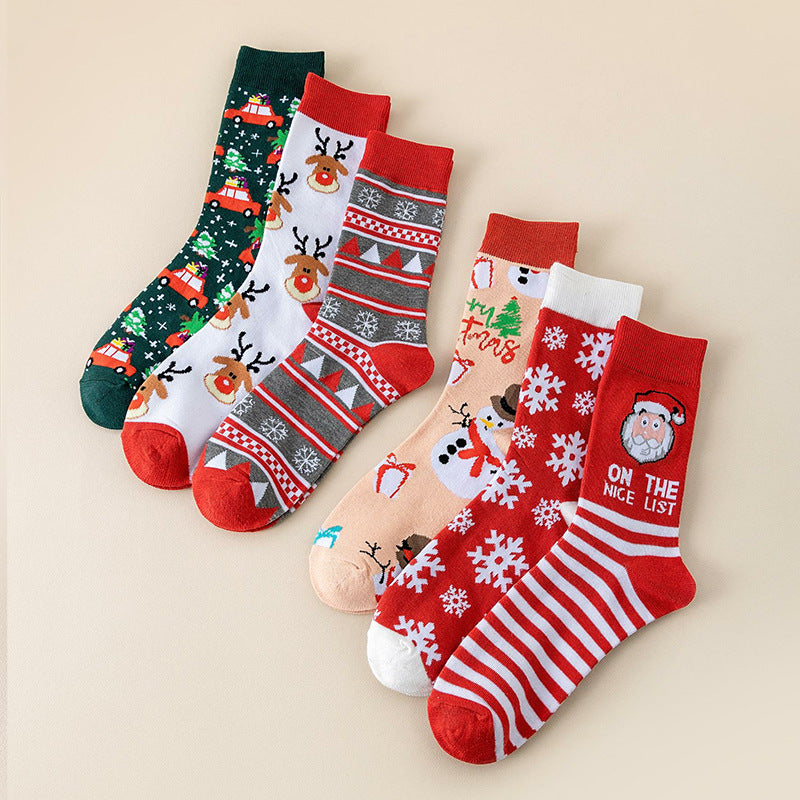 Christmas Socks - Ugly Christmas Socks - Funny Socks - Santa Claus - Reindeer - Snowman - Snowflake - Printed Socks - Christmas Gift - Women's Socks - Men's Socks - Cotton - Winter Socks - Christmas Clothing - Multicolor - 6 Pairs