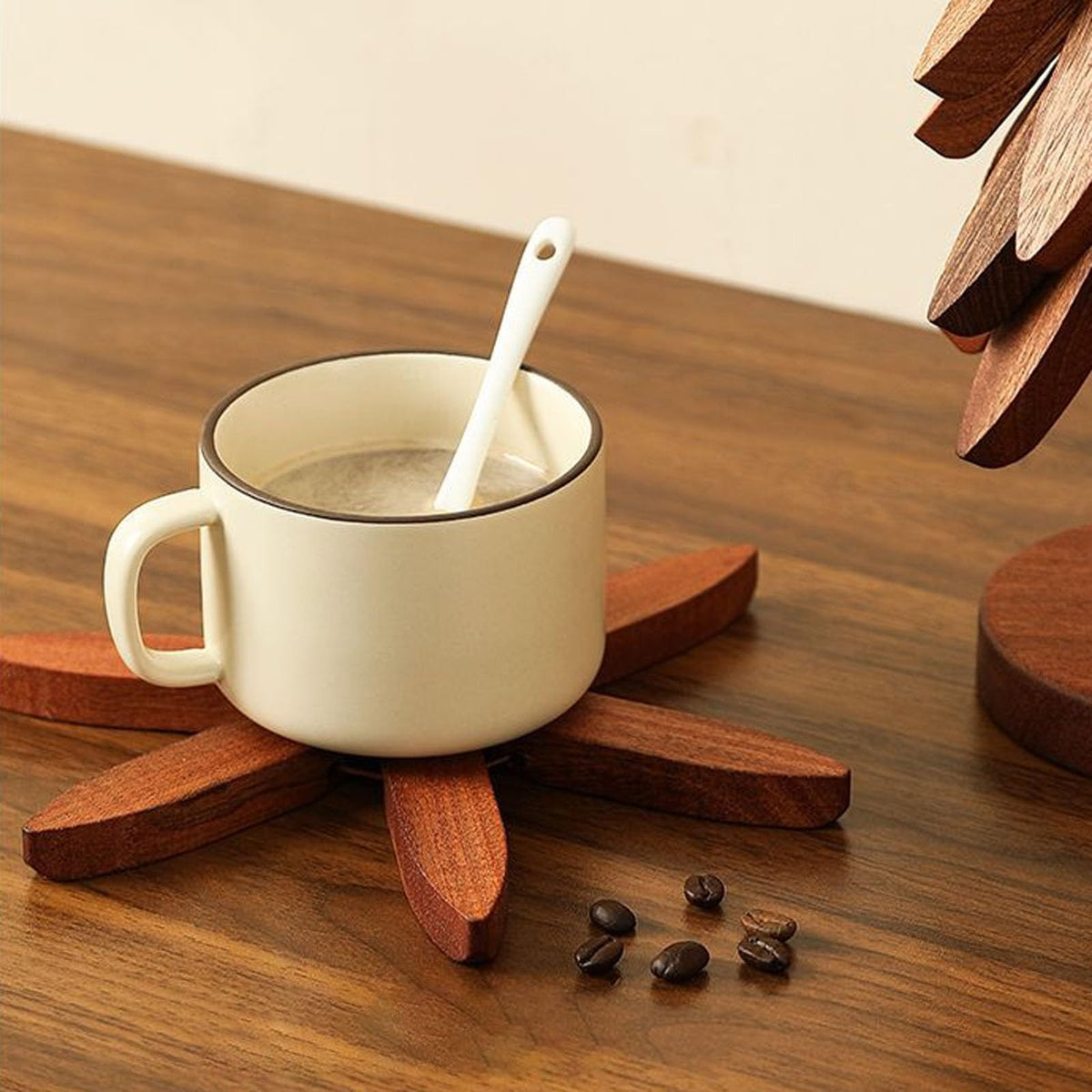 2 Pack Wooden Christmas Tree Trivets, Heat-Resistant Pot and Pan Coasters for Dining Table and Kitchen, Brown