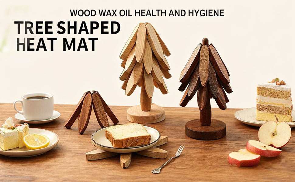 2 Pack Wooden Christmas Tree Trivets, Heat-Resistant Pot and Pan Coasters for Dining Table and Kitchen, Brown