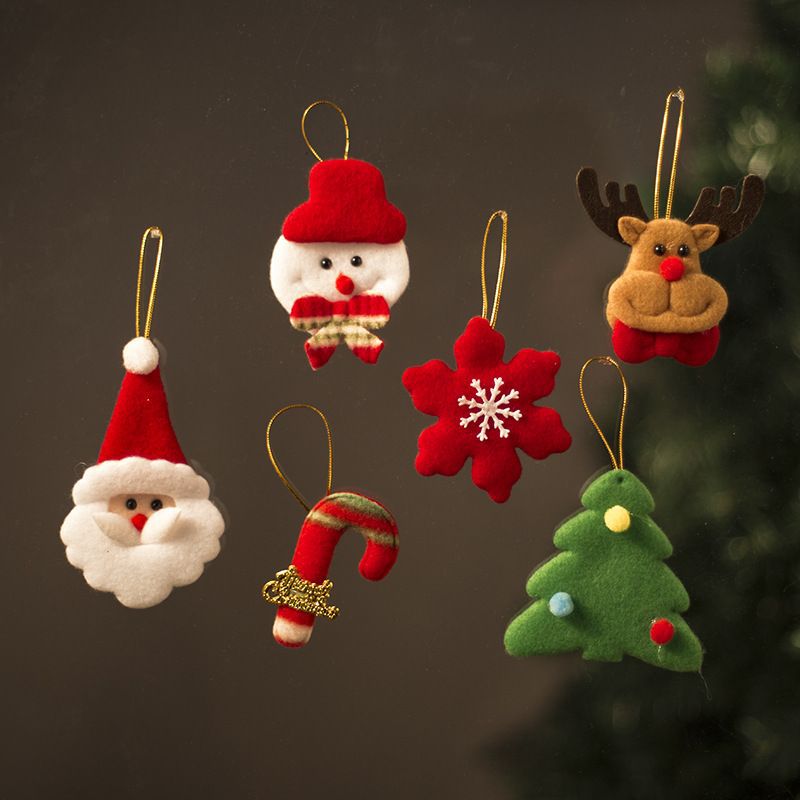 6 Pieces Felt Christmas Tree Ornaments with Santa, Reindeer and Snowman Designs for Festive Decorating, Hanging and Gift Giving, Red
