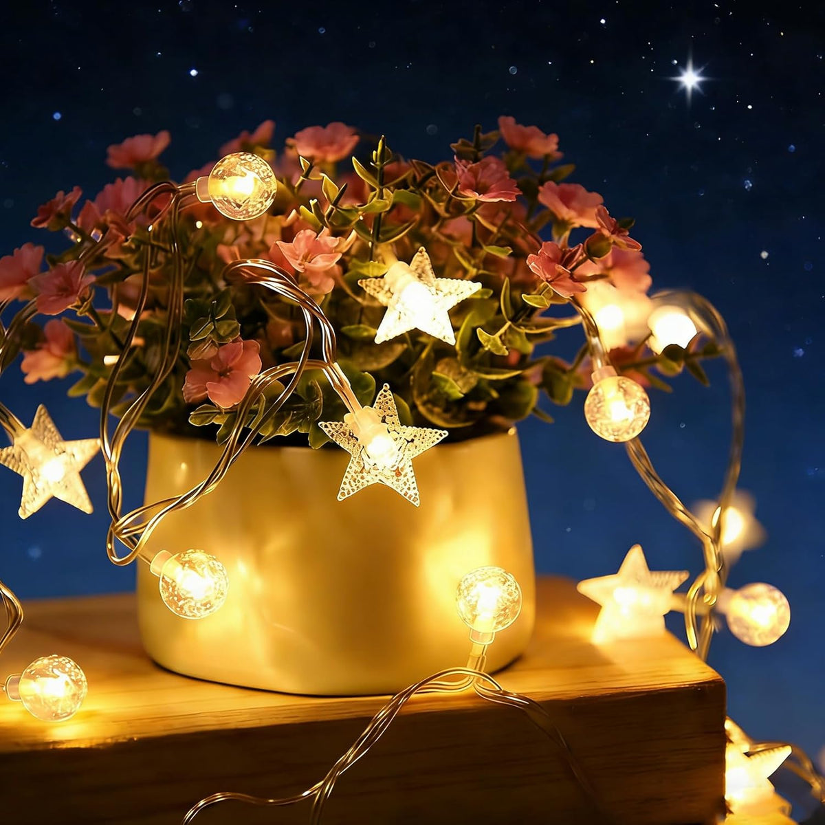 1 Piece LED Star and Bulb Fairy Lights for Indoor Christmas Decor, Battery-Powered Warm White String Lighting, 3 m, 20 Lights