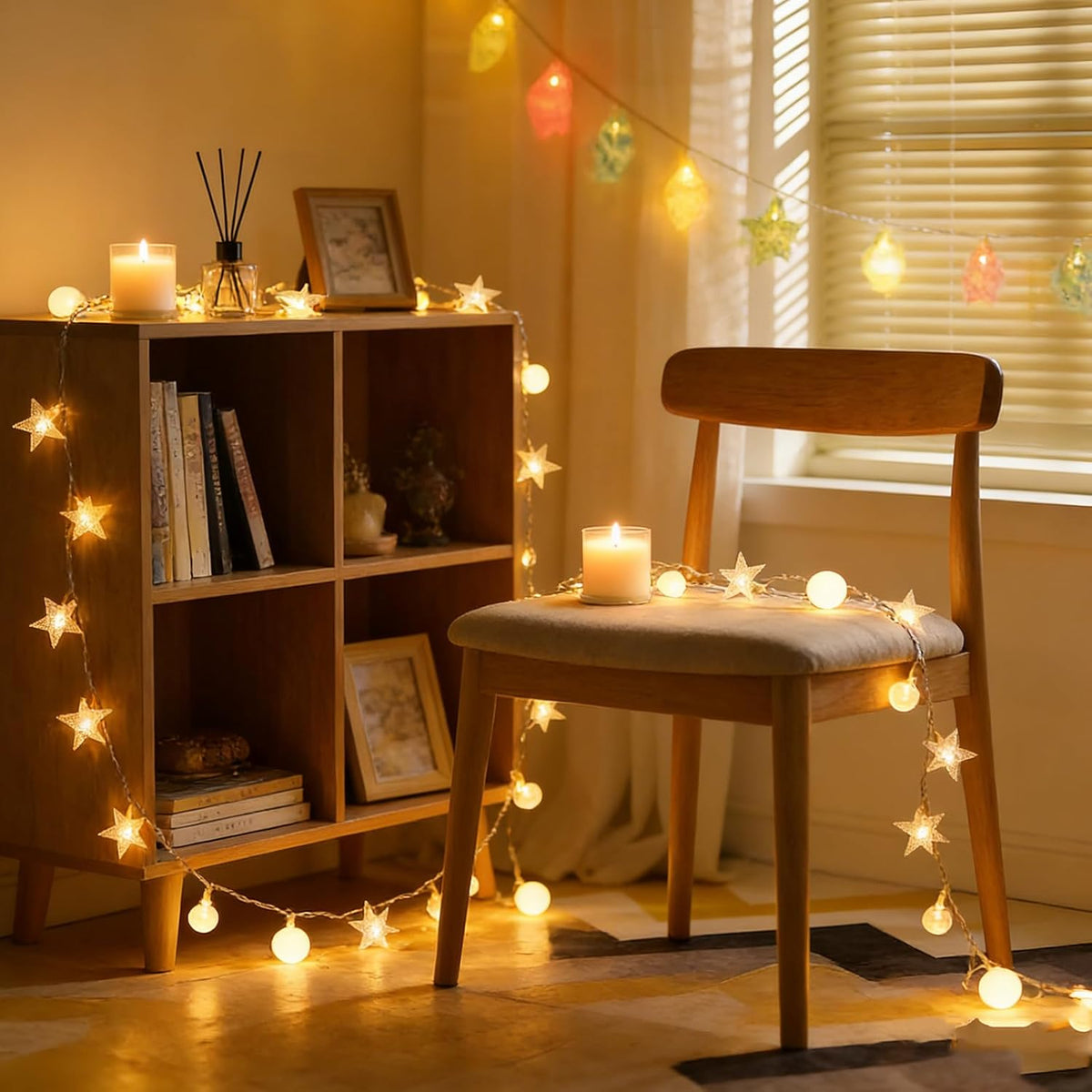 1 Piece LED Star and Bulb Fairy Lights for Indoor Christmas Decor, Battery-Powered Warm White String Lighting, 3 m, 20 Lights
