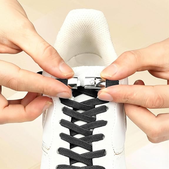 3 Pairs No-Tie Elastic Shoelaces for Sneakers and Running Shoes, Stretch Lock Laces for Quick, Comfortable Everyday Wear, White,Black,Gray