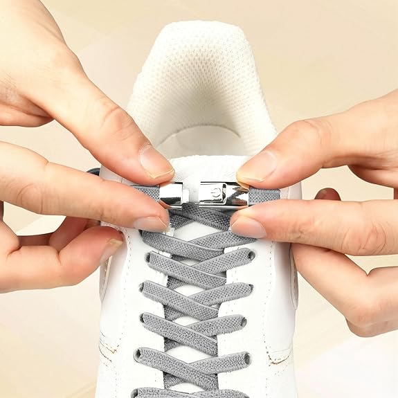 3 Pairs No-Tie Elastic Shoelaces for Sneakers and Running Shoes, Stretch Lock Laces for Quick, Comfortable Everyday Wear, White,Black,Gray
