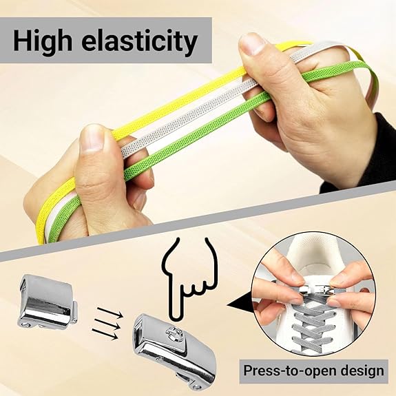 3 Pairs No-Tie Elastic Shoelaces for Sneakers and Running Shoes, Stretch Lock Laces for Quick, Comfortable Everyday Wear, White,Black,Gray