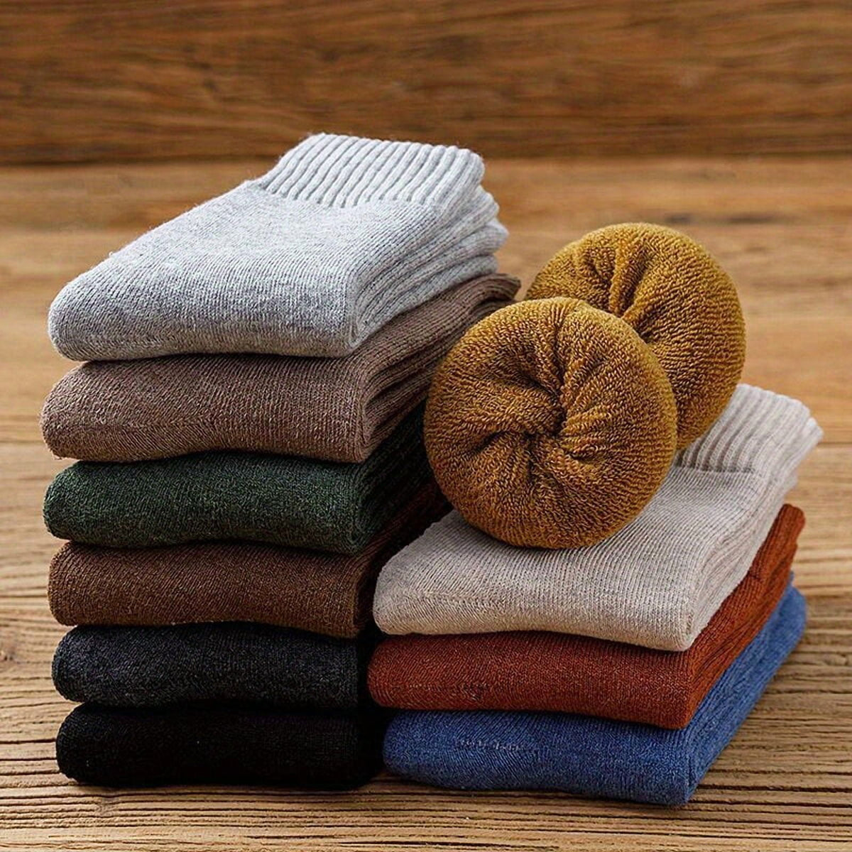 5 Pairs Unisex Thick Knitted Cotton Socks, 100% Pure Cotton Solid‑Color Mid‑Calf Socks, Extra Thick Terry Loop Pile, Machine Washable