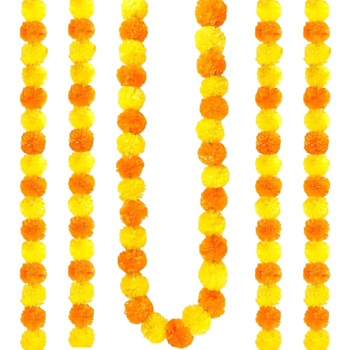 4Pcs Marigold Garland,5 ft Diwali Wedding Party Mantle Decoration,Faux Artificial Marigold Flowers,Faux Wedding Garlands,Diwali Decoration,Spring Bush Floral,Indian Marigold Flowers(Orange) Yellow,orange