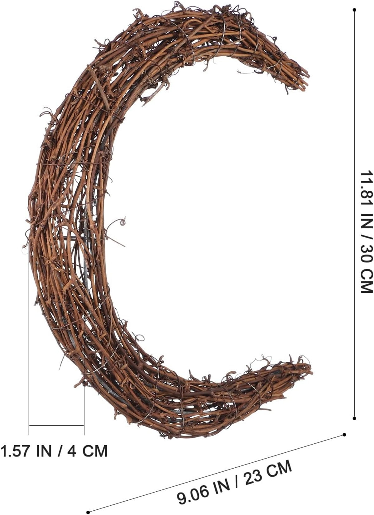 Rattan Crescent Moon Shaped Wreath Grapevine Wreath 11.8in Natural Rattan Wreath Vine Branch Wreath Garland Floral Hoop Ring Wooden Half Moon Decor for DIY Crafts Christmas