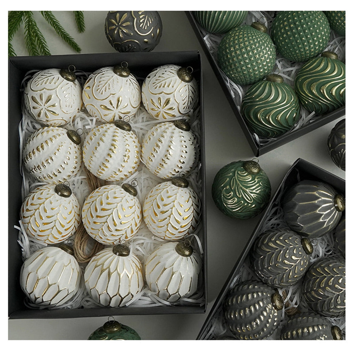 Rustic Christmas Ball Ornaments, Vintage Christmas Tree Decorations, Large Shatterproof Neutral Farmhouse Luxury Xmas Ornaments, Antique Christmas Balls Decorative, for Christmas Tree, Home Decor Green