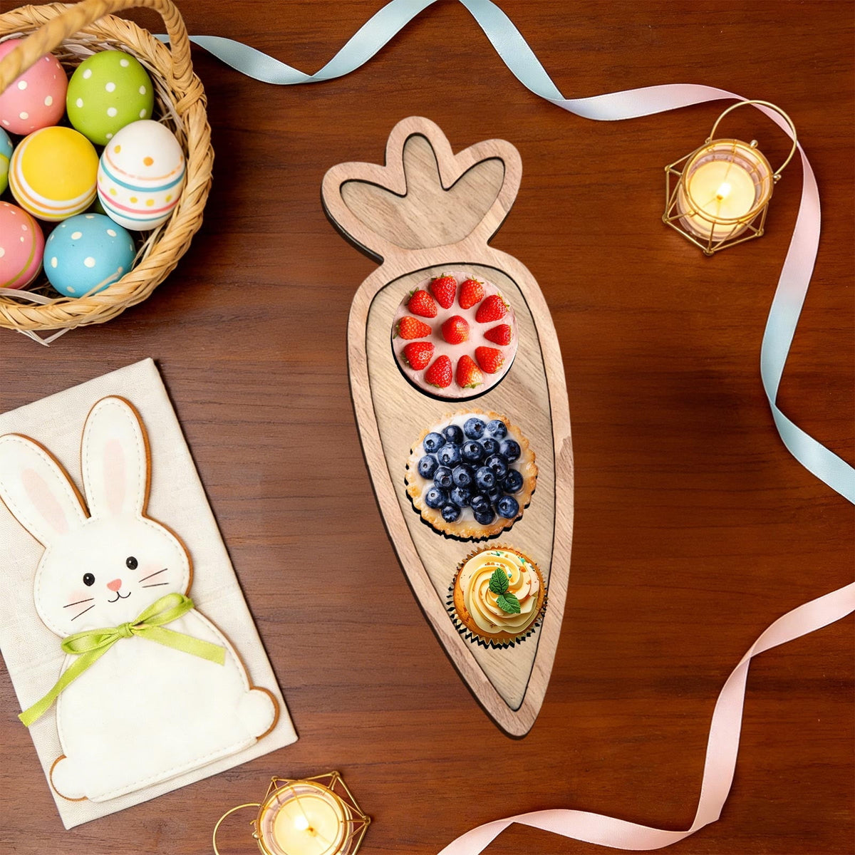 Easter Charcuterie Board, Easter Egg Bunny Wooden Serving Tray, Rabbit Cheese Appetizer Board, Snack Serving Platter, for Home Spring Party Food Holiday Salad Dish, Fruit Plate Supplies KhakiA