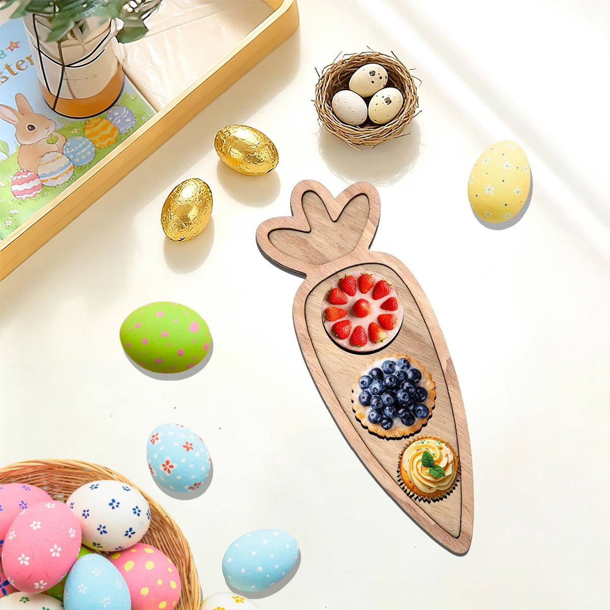 Easter Charcuterie Board, Easter Egg Bunny Wooden Serving Tray, Rabbit Cheese Appetizer Board, Snack Serving Platter, for Home Spring Party Food Holiday Salad Dish, Fruit Plate Supplies KhakiA