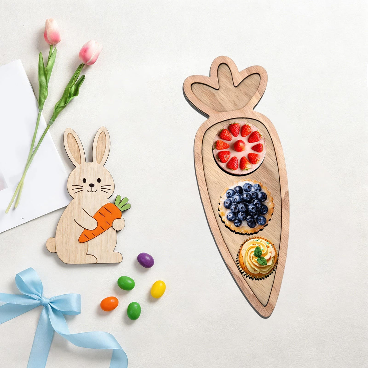 Easter Charcuterie Board, Easter Egg Bunny Wooden Serving Tray, Rabbit Cheese Appetizer Board, Snack Serving Platter, for Home Spring Party Food Holiday Salad Dish, Fruit Plate Supplies KhakiA