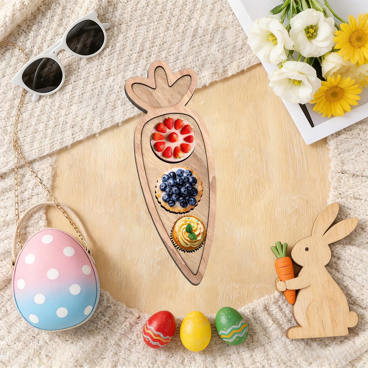 Easter Charcuterie Board, Easter Egg Bunny Wooden Serving Tray, Rabbit Cheese Appetizer Board, Snack Serving Platter, for Home Spring Party Food Holiday Salad Dish, Fruit Plate Supplies KhakiA