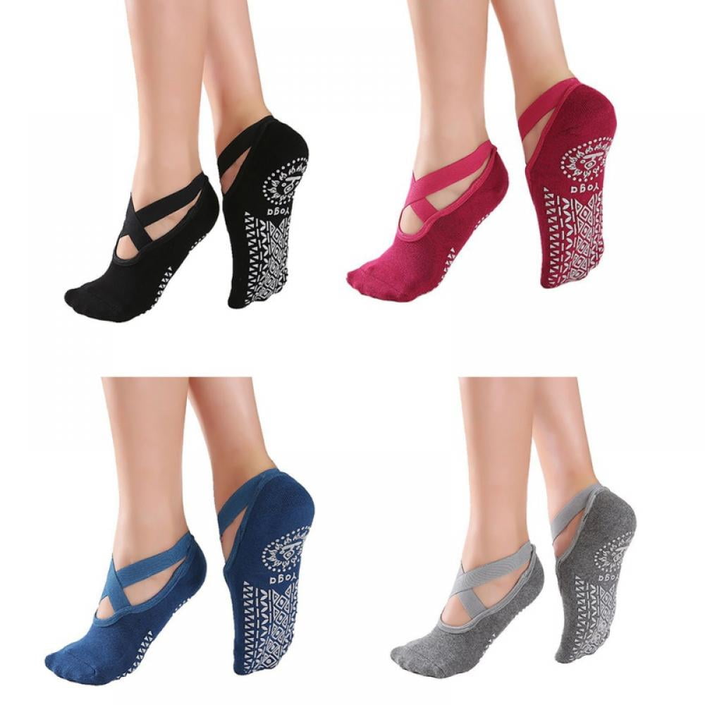 4 Pairs Non Slip Yoga Socks for Women with Grips, Ideal for Pilates Ballet Dance, Cushioned Barre Slipper Socks