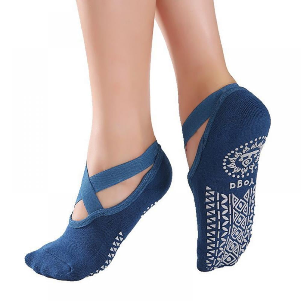 1pc Non Slip Yoga Socks with Grips for Women, Pilates Ballet Dance Slipper Socks, Blue