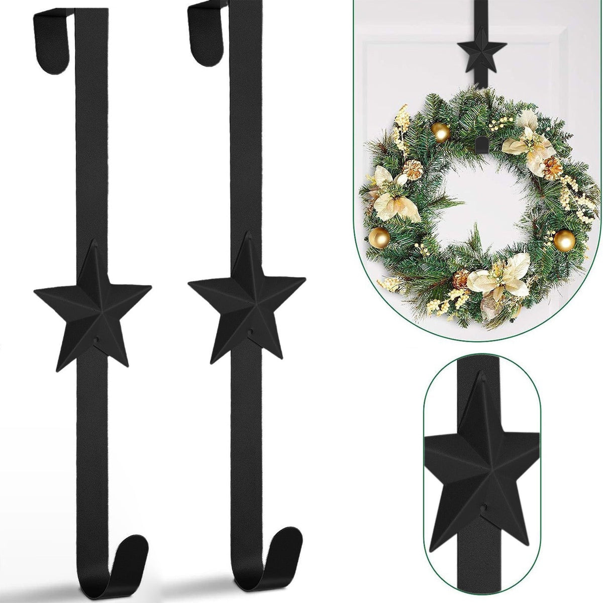 15 Inch Wreath Hanger for Front Door Decoration, Long Metal Halloween Christmas Wreath Decoration Hook, Over The Door Single Hook Door Hook for Hanging Clothes Towels Coats 14.7" Silver