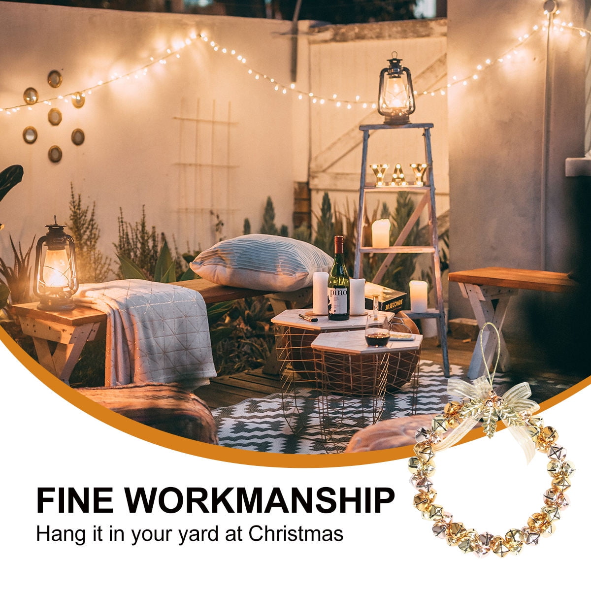 Golden Christmas Bell Wreath with Bells for Decoration Iron Material Adds Festive Touch