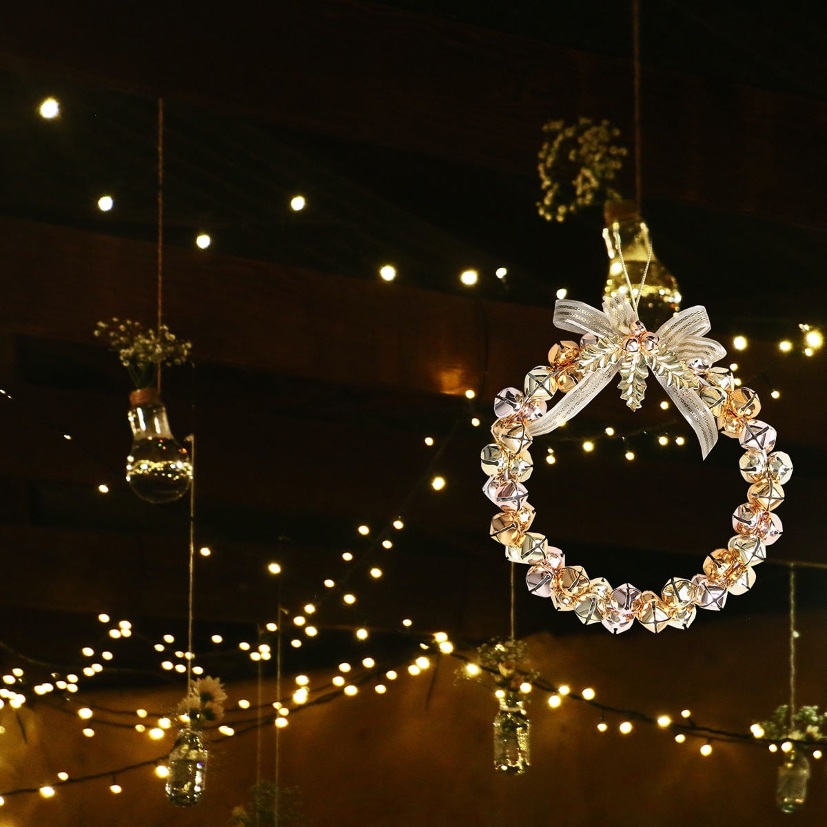 Golden Christmas Bell Wreath with Bells for Decoration Iron Material Adds Festive Touch