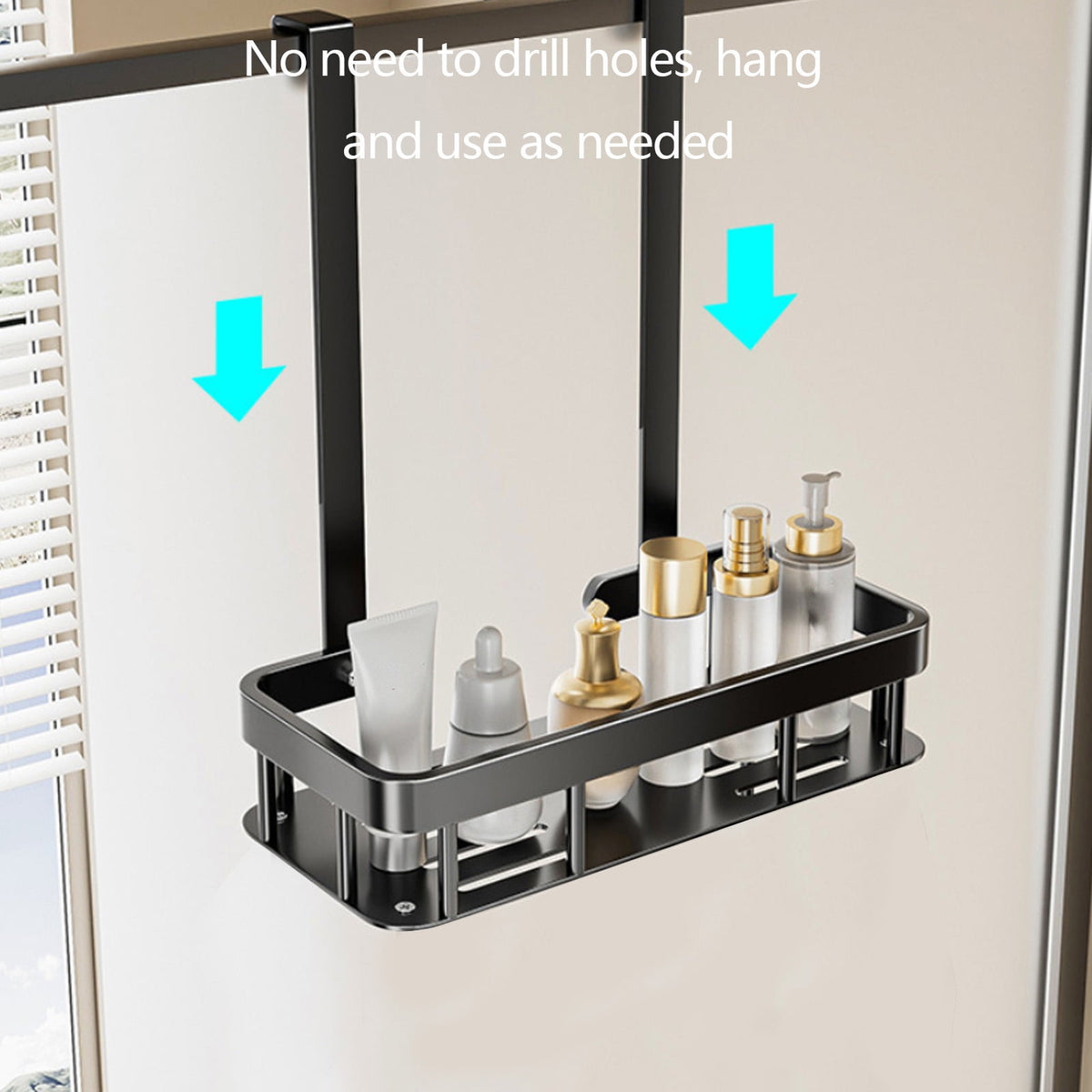 1-Tier Over-the-Door Hanging Shower Caddy - Large Capacity Rust-Proof Bath Organizer, No Drilling Sturdy Shower Shelf & Basket Storage Rack for Bathroom, Space-Saving Design 1-Tier Black