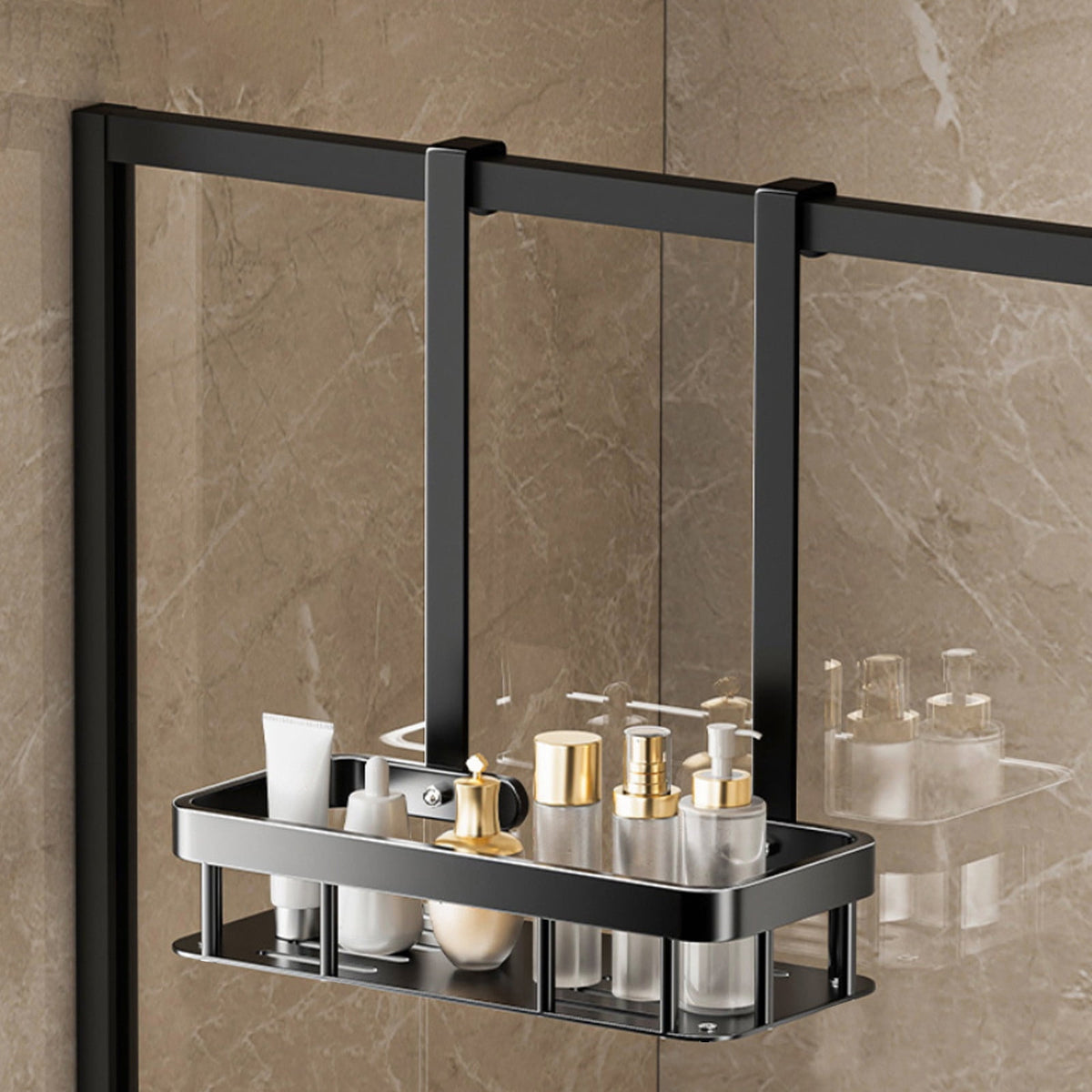 1-Tier Over-the-Door Hanging Shower Caddy - Large Capacity Rust-Proof Bath Organizer, No Drilling Sturdy Shower Shelf & Basket Storage Rack for Bathroom, Space-Saving Design 1-Tier Black