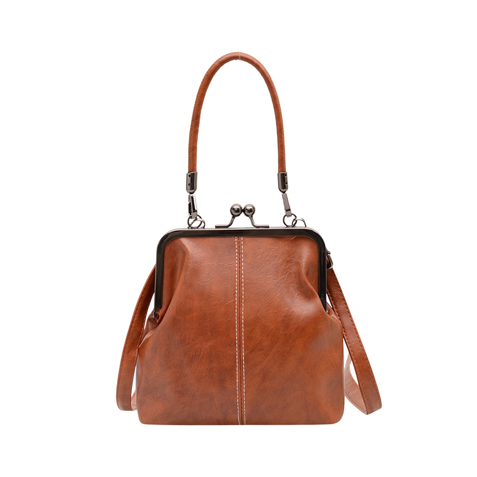 Darzheoy Retro Handbag for Women - Leather Shoulder Bag Evening Clutch Crossbody Purse with Kiss Lock Brown