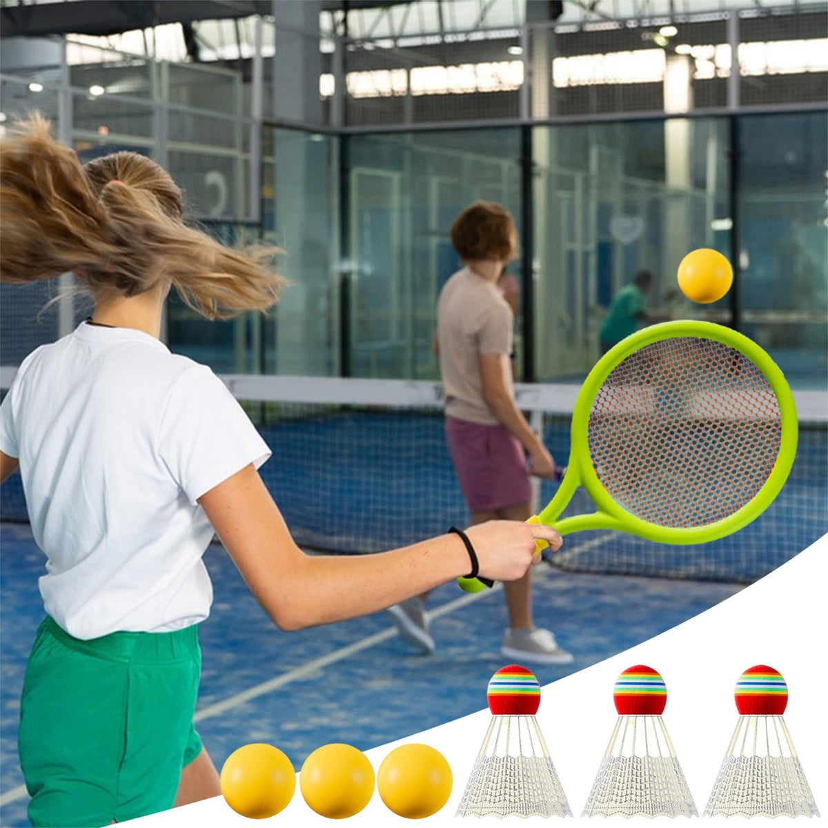 Kids Badminton & Tennis Set - Racket Family Sports Gift with Balls, Lightweight Beginner Gear for Ages 6-12, Indoor/Outdoor Play Blue 1