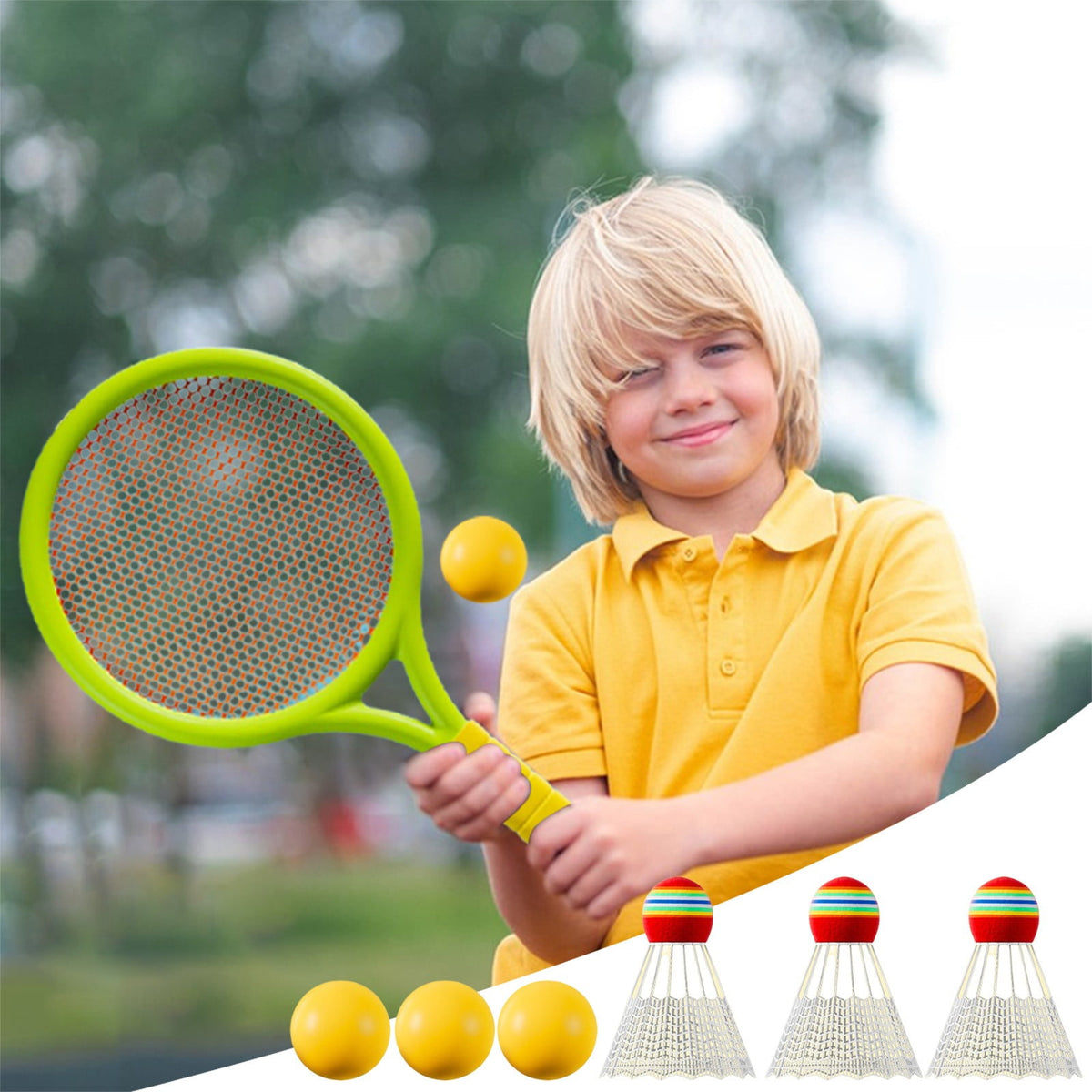 Kids Badminton & Tennis Set - Racket Family Sports Gift with Balls, Lightweight Beginner Gear for Ages 6-12, Indoor/Outdoor Play Blue 1