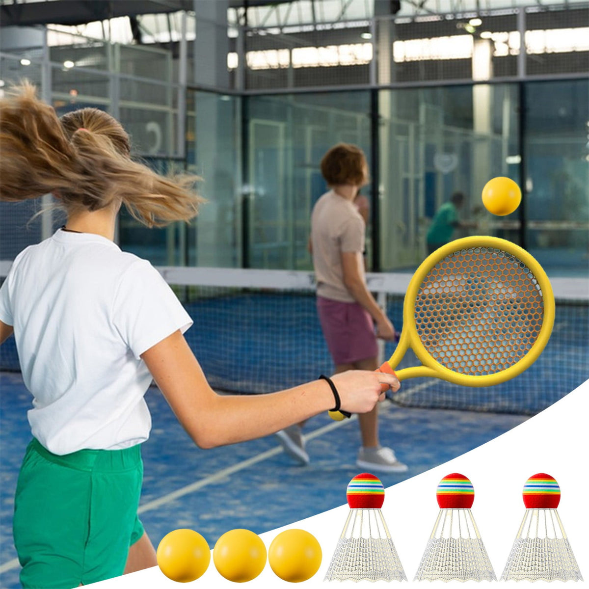 Kids Badminton & Tennis Set - Racket Family Sports Gift with Balls, Lightweight Beginner Gear for Ages 6-12, Indoor/Outdoor Play Red 1