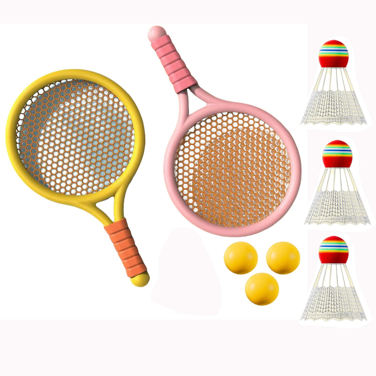 Kids Badminton & Tennis Set - Racket Family Sports Gift with Balls, Lightweight Beginner Gear for Ages 6-12, Indoor/Outdoor Play Red 1