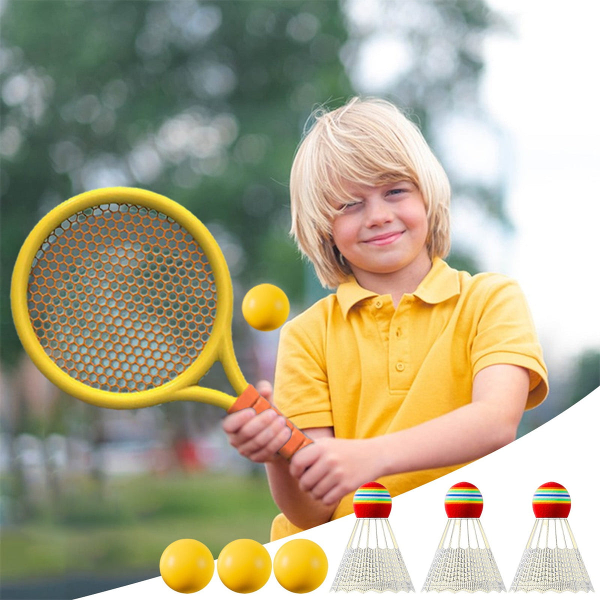 Kids Badminton & Tennis Set - Racket Family Sports Gift with Balls, Lightweight Beginner Gear for Ages 6-12, Indoor/Outdoor Play Red 1