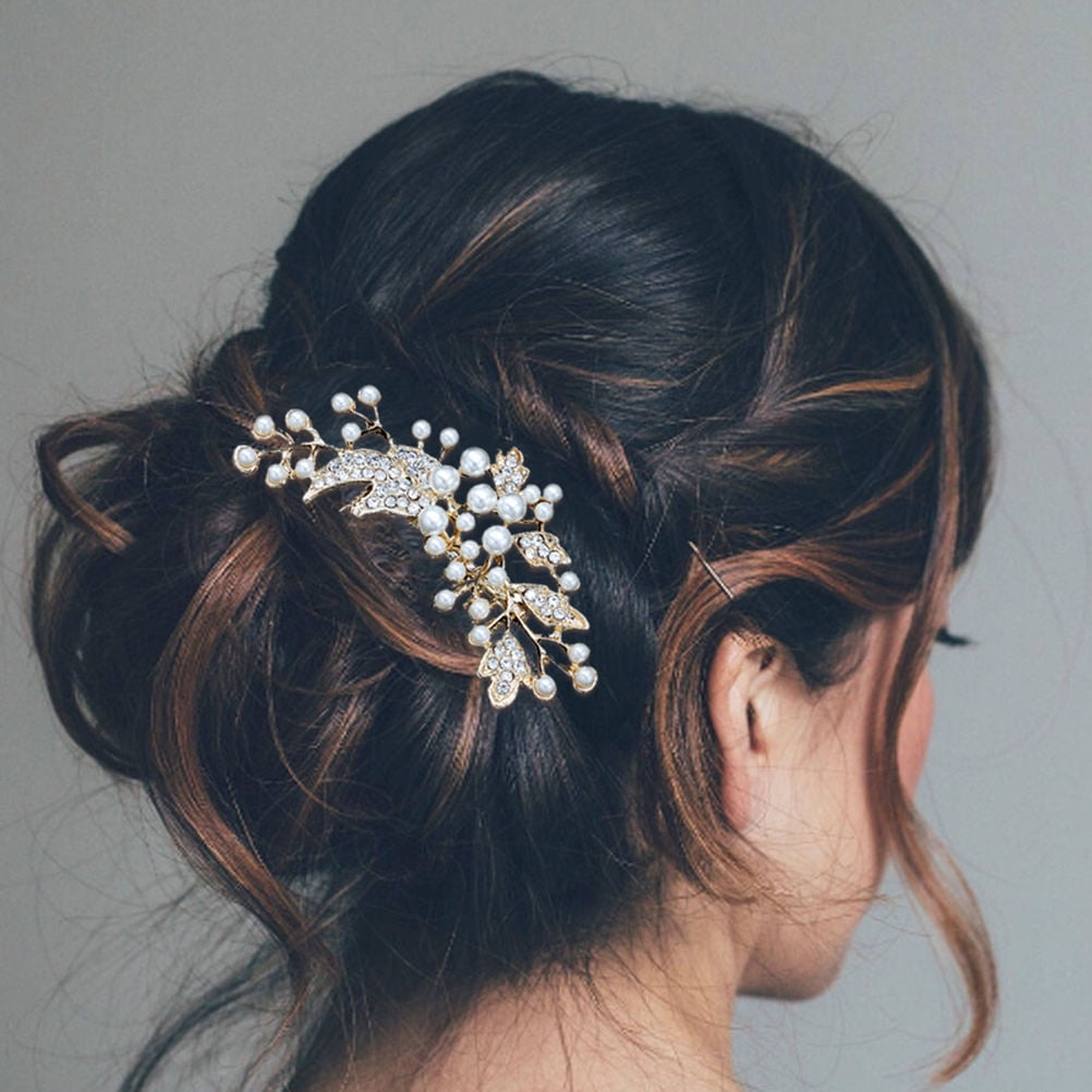 Decorative Hair Combs for Styling with Leaf Design and Rhinestones for Wedding 1Pack