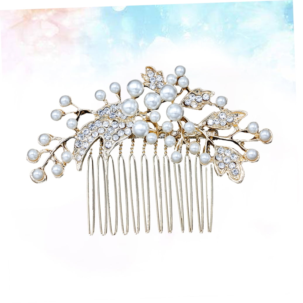 Decorative Hair Combs for Styling with Leaf Design and Rhinestones for Wedding 1Pack
