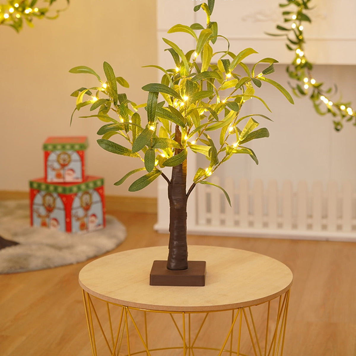 Green Leaf Birch Tree with LED Lights, Artificial Tree Lamp, DIY Birch Tree with LED Lights, Lighted up Tree Lamp Battery Powered, Light Spirit Tree for Table Home Wedding Bedroom Christmas As Show Green
