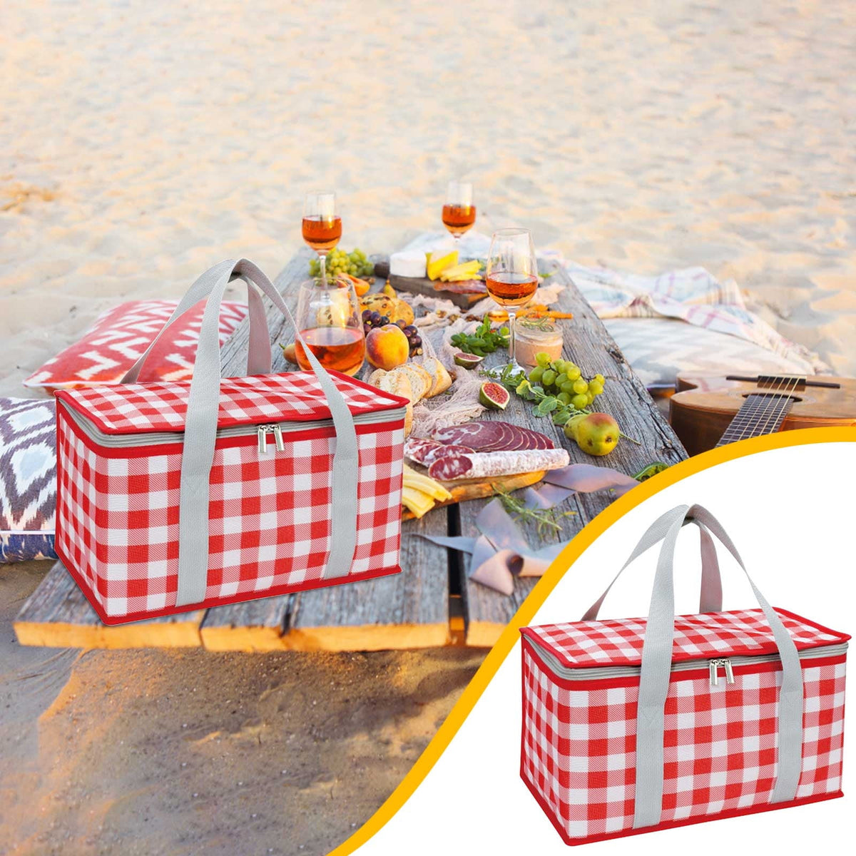 Large Picnic Basket Shopping Basket Camping Picnic Basket Travel Picnic Bag Portable Bento Bag Thermal Insulation Bag Red