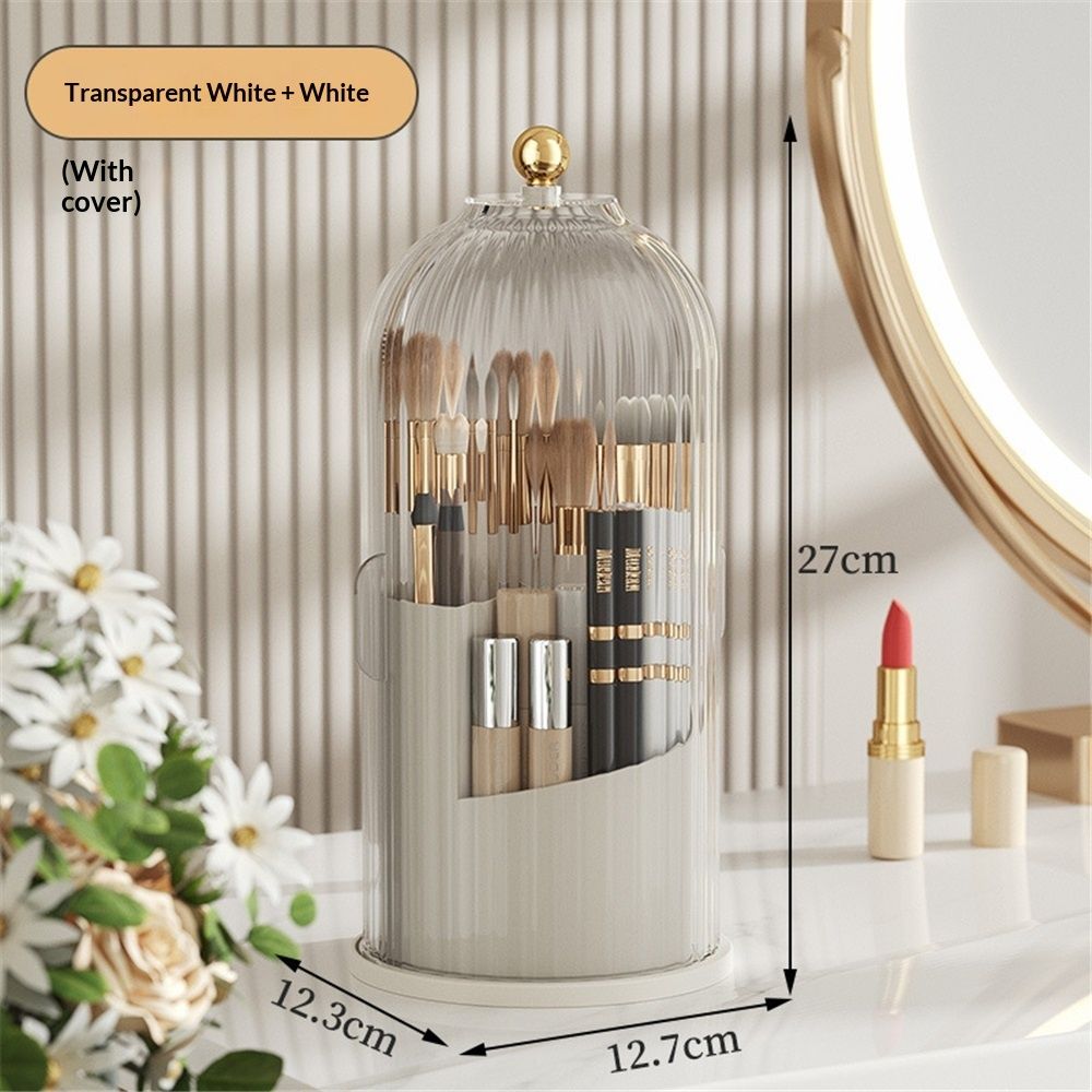 Makeup Brush Holder with Lid 360 Rotating Clear Dustproof Make Up Organizers for Vanity Bathroom Countertop, Transparent(Only storage box)