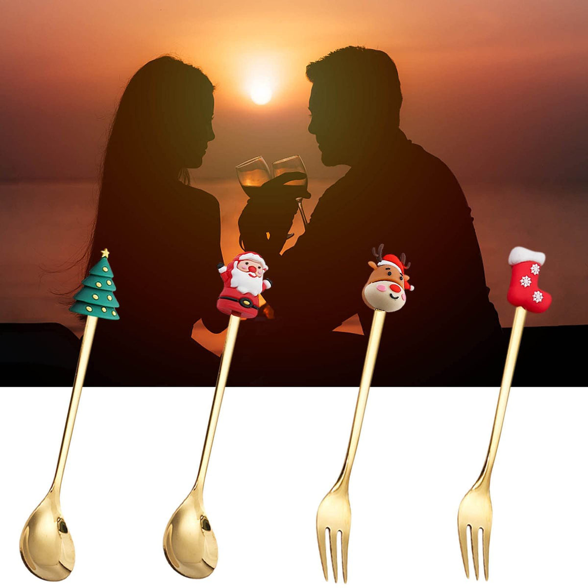 4Pcs Christmas Coffee Spoons with Red Gift Box, Creative Drink Stirrers, Stainless Steel Spoons for Dinner Tableware Dessert