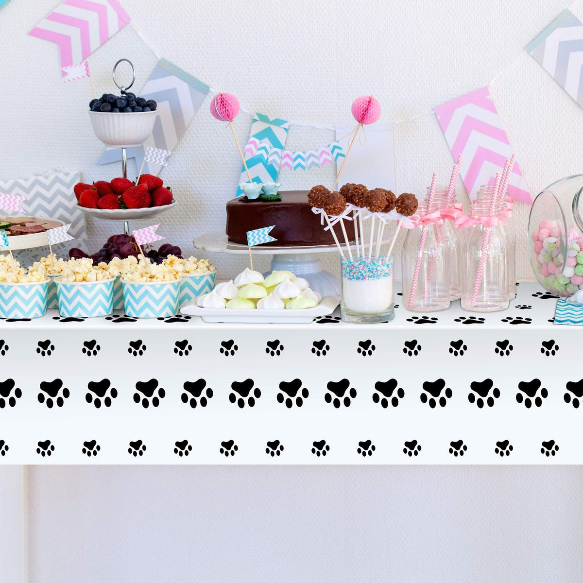 2 Pieces Puppy Paw Print Plastic Tablecloth Disposable Table Cover Puppy Themed Birthday Party Decorations for Dog Party Supplies
