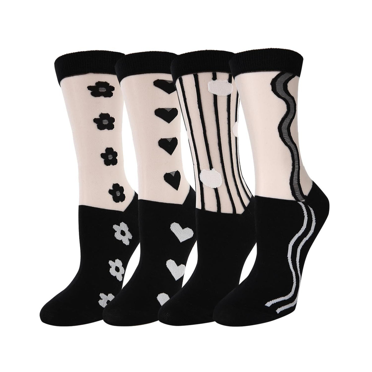 4 Pairs Lace Socks Sheer Ankle Socks Women Fashion Mesh Socks for Girls Womens Ultrathin Crystal Glass Socks