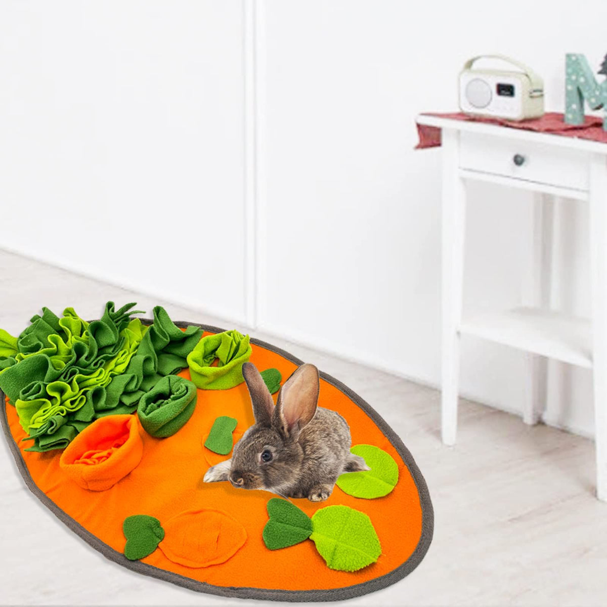30" x 16" Large Rabbit Foraging Mat Toys with Fixing Handle, Washable Polar Fleece Feeding Mat Fun Interaction Treat Dispenser