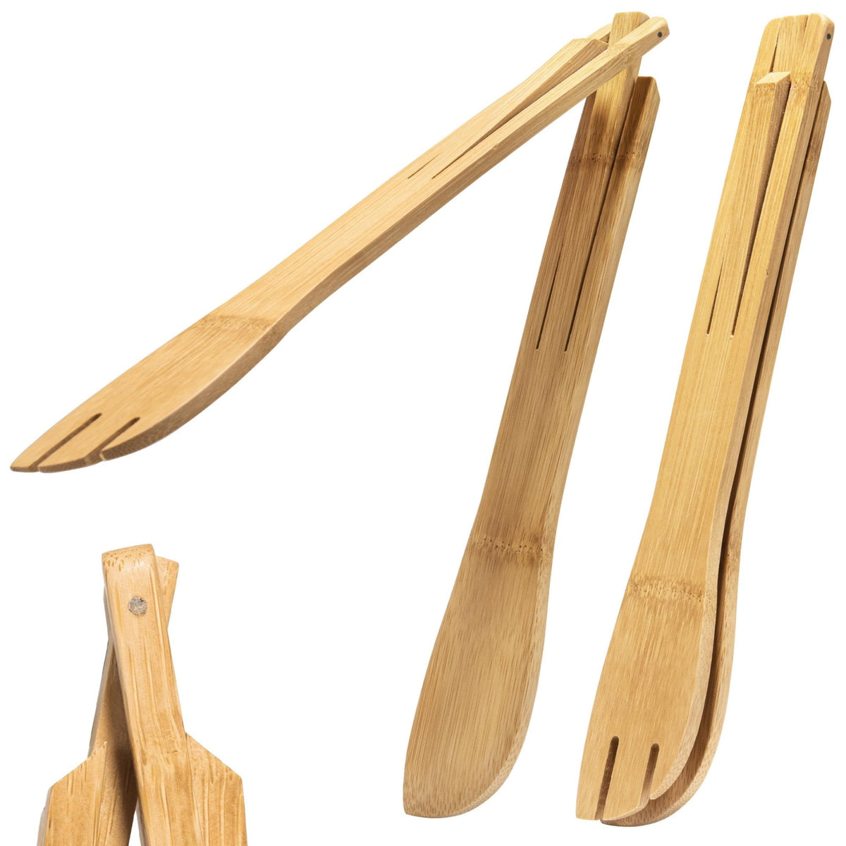 Versatile Bamboo Salad Tongs | Wooden Cooking Tongs, Enhanced Grip, Perfect for Kitchen Use, Camping, and Grills Set of 2