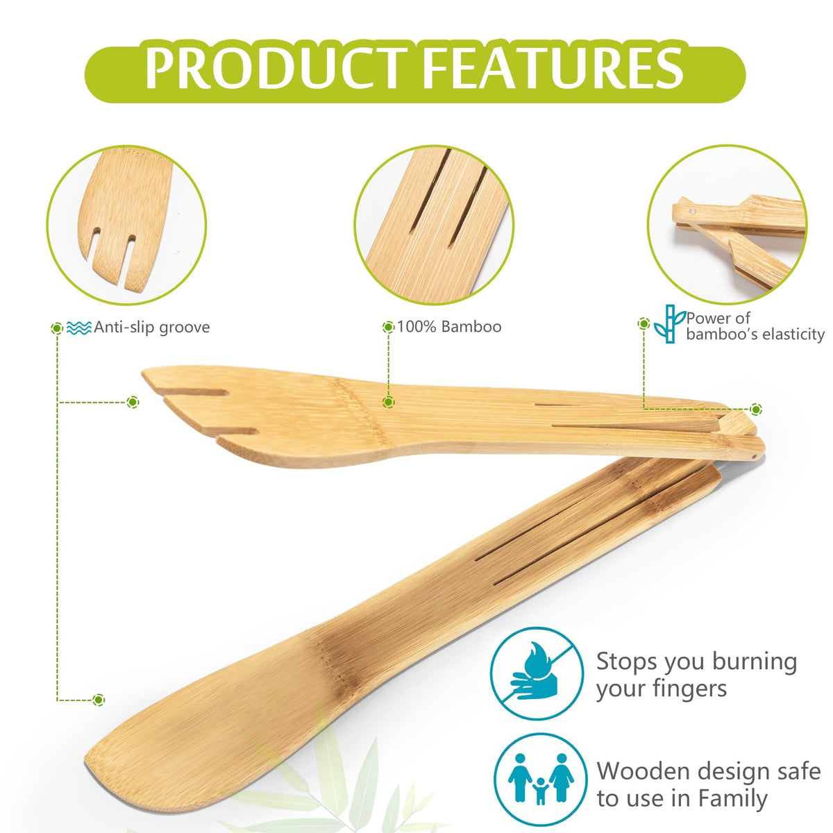 Versatile Bamboo Salad Tongs | Wooden Cooking Tongs, Enhanced Grip, Perfect for Kitchen Use, Camping, and Grills Set of 2