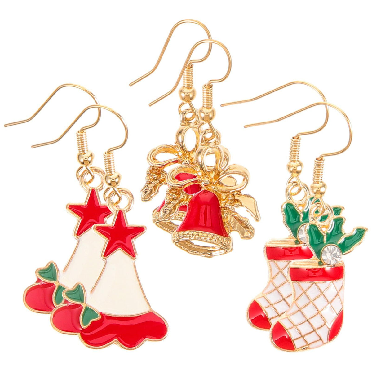 3 Pairs Drop Earrings Women Earrings Bell Earrings Christmas Earrings Christmas Dangle Earrings Christmas Party Earrings Xmas