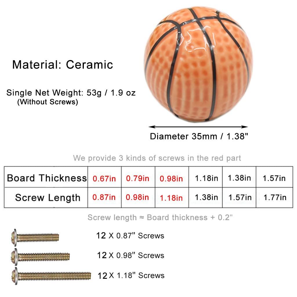 8 Pcs Heavy Ceramic Basketball Shape Knobs,Sports Theme Kindergarten Baby Home Decor Knob Pulls for Children's Desks