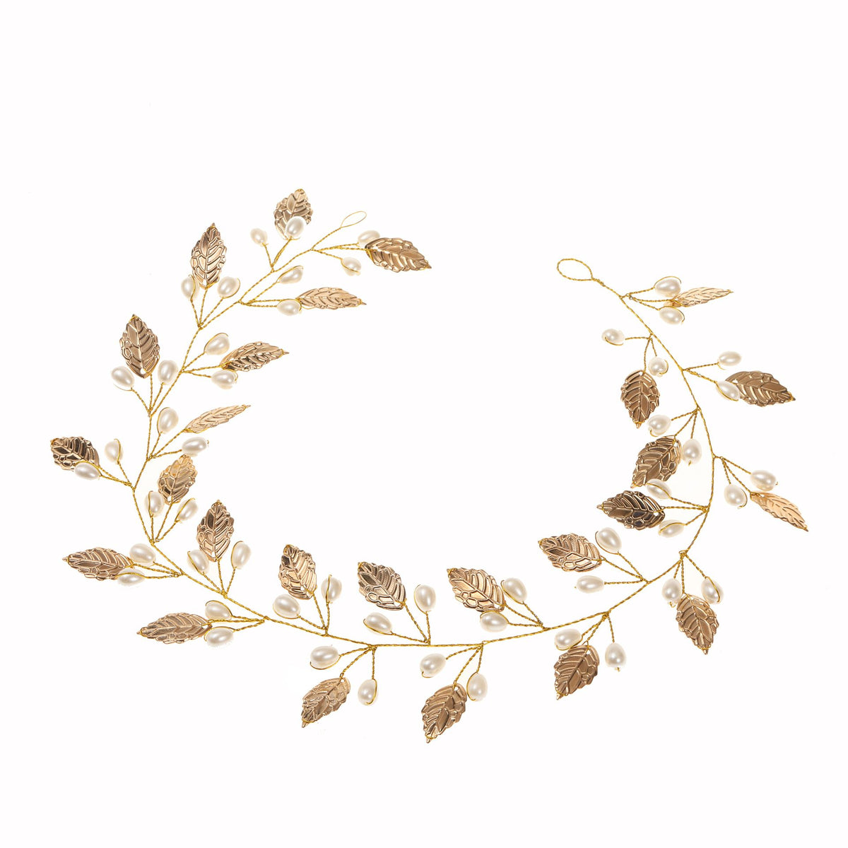 Wedding Leaf Hair Bridal Pearl Headpiece Headbands Gold Hair Accessories for Brides and Bridesmaids(15.75inches) (Gold)
