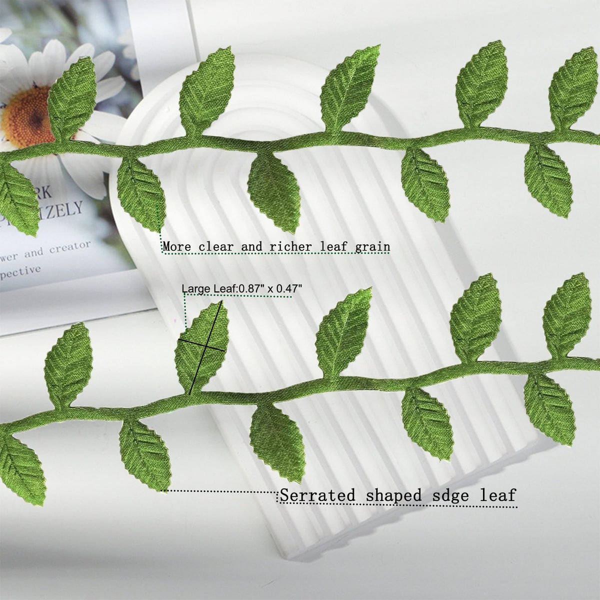 22 Yards Green Leaf Ribbon, Artificial Leaf Ribbon Green Leaves Trim Rope Leaf for DIY Craft Party Wedding Home Decoration (Green)