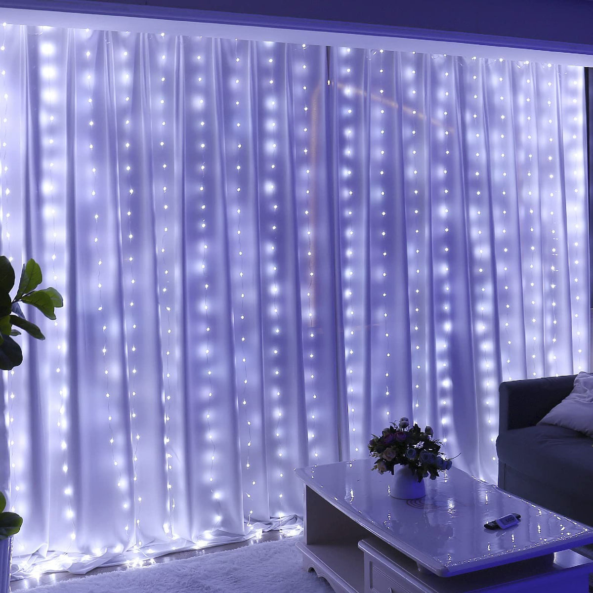 300LED White Fairy Curtain Lights for Bedroom, 3mx3m 8 Modes USB Plug in Window Christmas Led String Hanging Lights with Remote