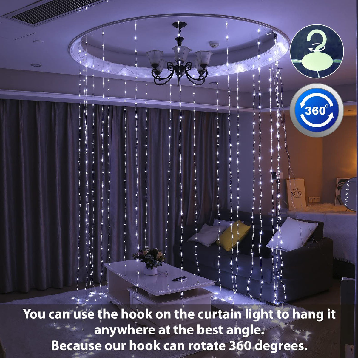300LED White Fairy Curtain Lights for Bedroom, 3mx3m 8 Modes USB Plug in Window Christmas Led String Hanging Lights with Remote