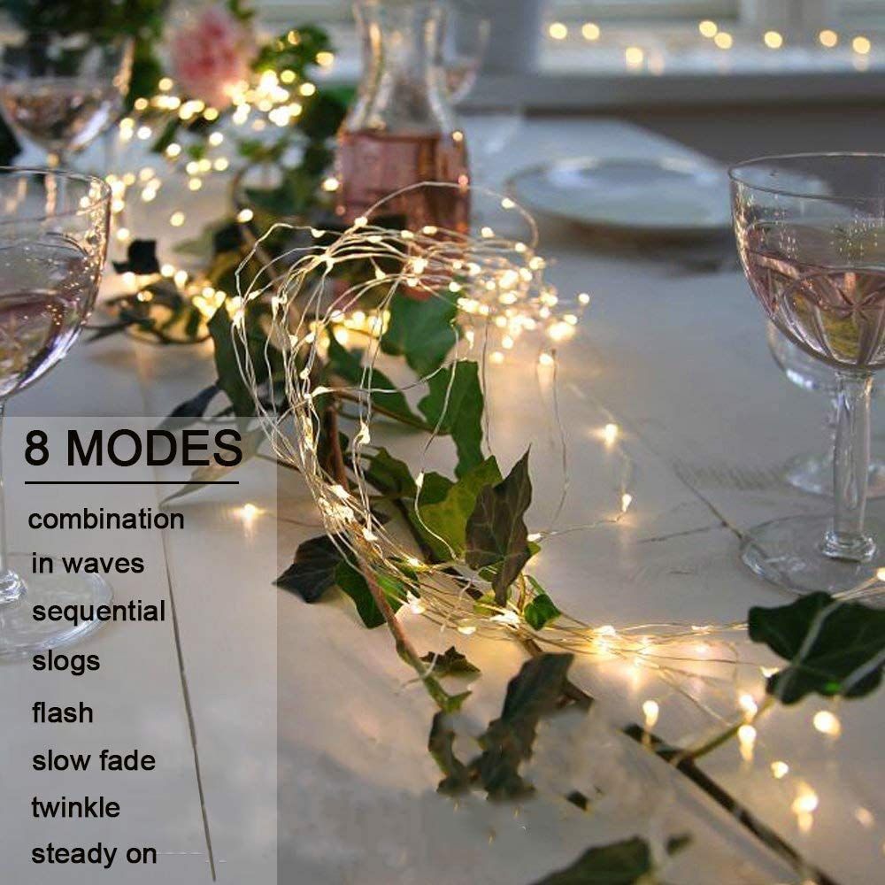 10 Strands 200 LEDs Hanging Twinkle Fairy Lights Battery Operated with Remote, Waterproof Waterfall Vine String Lights Silver